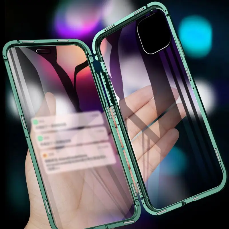 

Anti-Peeping Full Body Front Back Case Clear Tempered Glass Metal Bumper Protection Privacy Cover For iPhone 11 / 11 Pro Max