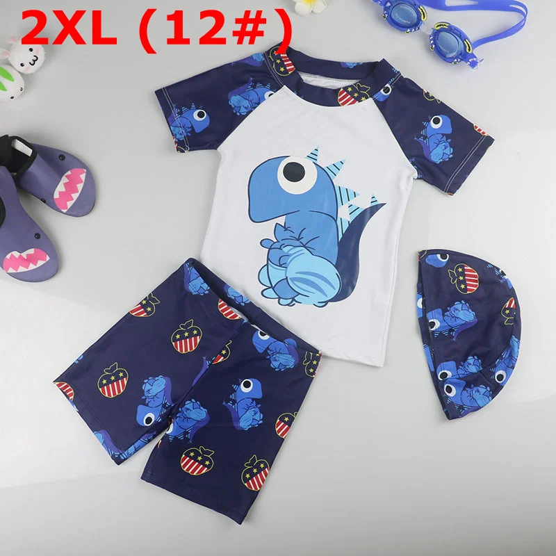 Boy Baby Swimwear Dinosaur Swimming Suit for Boys Short Sleeves Toddler Kids Children's Swimwear Beach Clothes Bathing Suit 3pcs - Цвет: WHITE XXL