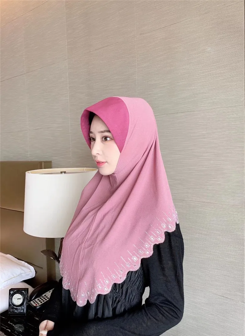 Мусульманские платки Малайзия Твердые Стразы вырезанные ручной работы конопли шифон удобное полотенце головной платок для женщин