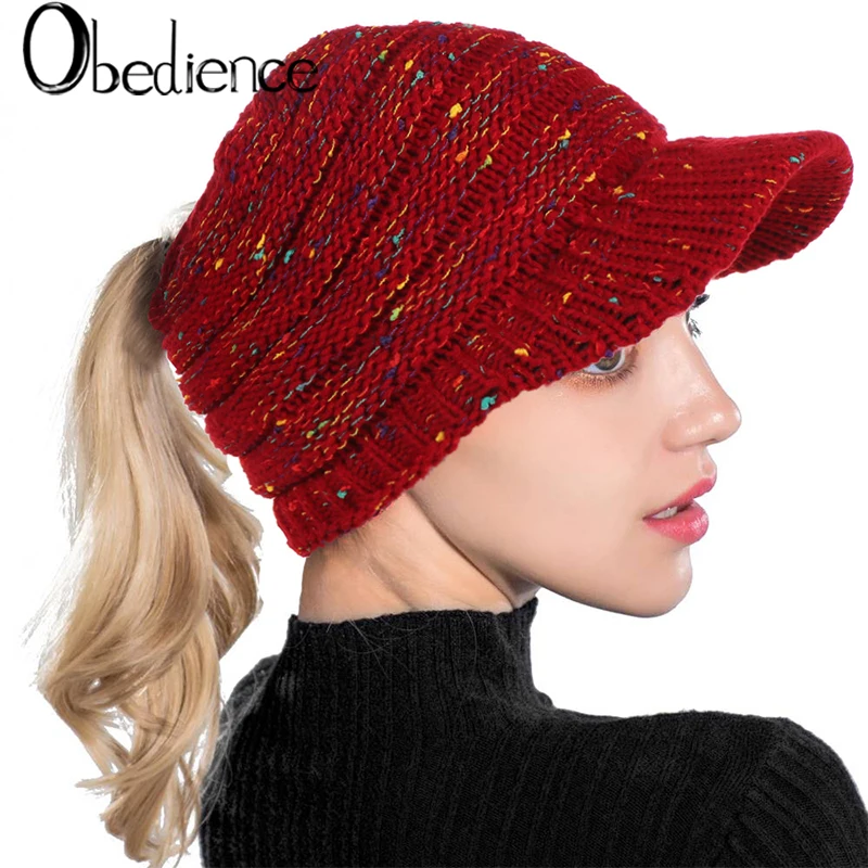 

Men and women's autumn and winter idea yarn knitted ponytail hat warm women's Lougong Mao knitted ponytail hat eaves hat
