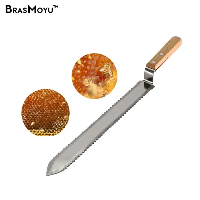 Mézvágó Kés Fa Fogantyúval Rozsdamentes Acél Penge Mézkivonó Berendezés Lapos Száj Egyetlen És Dupla Fog Széle - Image 6