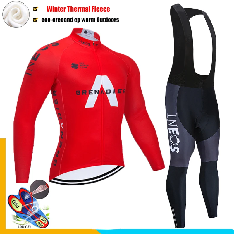 

2020 INEOS Warm Winter Thermal Fleece Cycling Clothes Men's Jersey Suit Outdoor Riding Bike MTB Clothing Bib Pants Set ciclismo