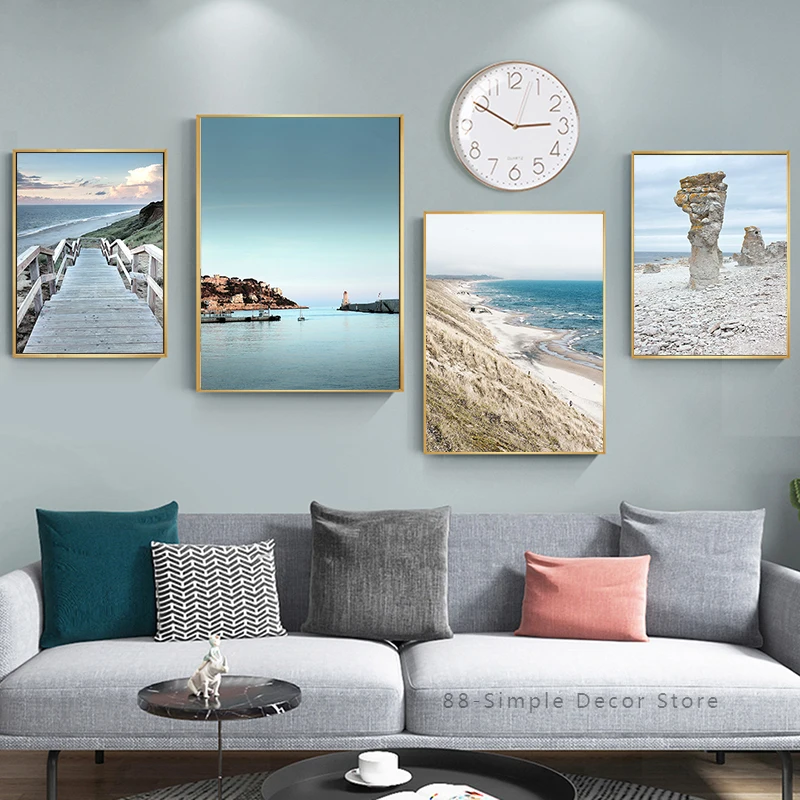

Nordic Modern Nature Seascape Ocean Sea Beach Bridge Canvas Paintings Posters And Prints Wall Art Home Decoration Pictures