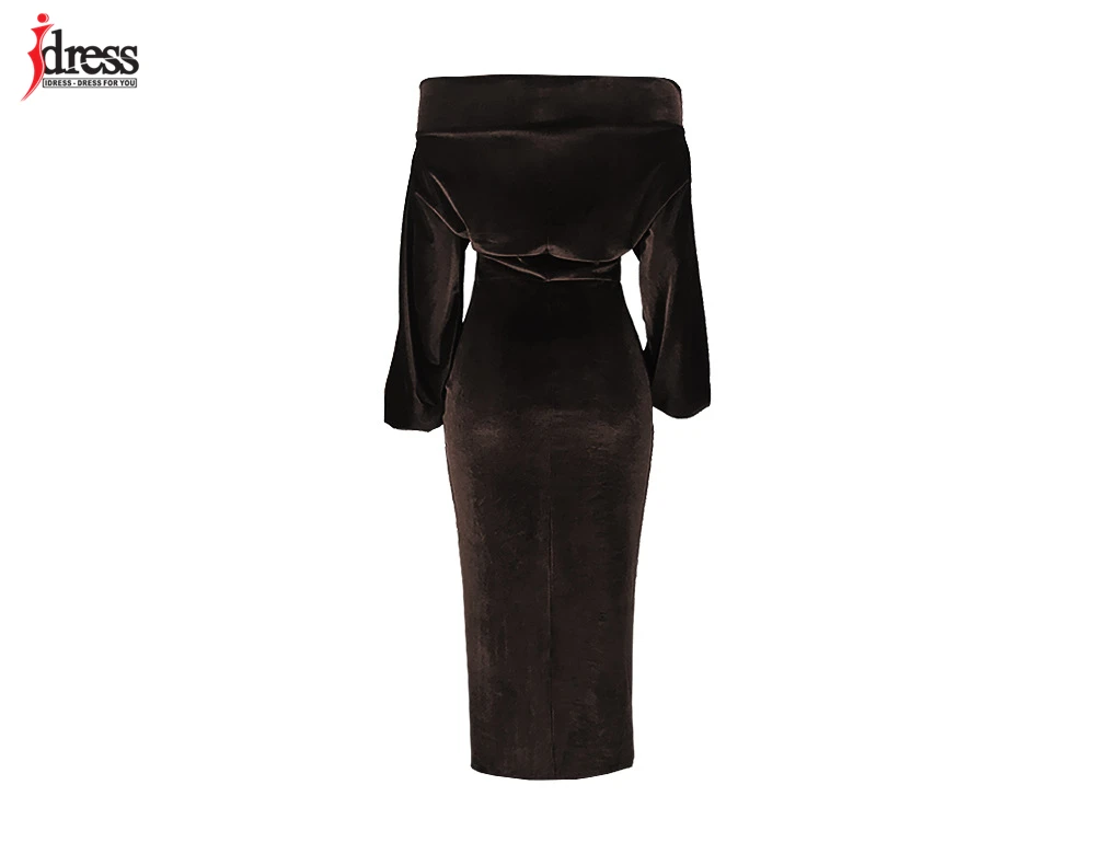 IDress 2020 Sexy Slim Off-Shoulder Nightclub Black Green Red Party Dress Lady Long Sleeve Bodycon Autumn Winter Velvet Dress (14)