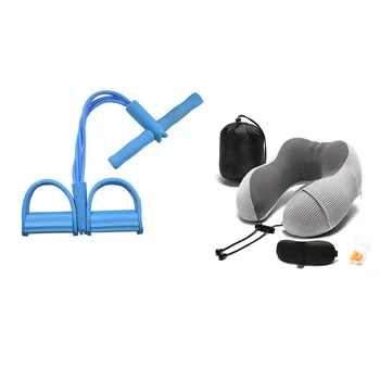 

2 Set Equipment: 1 Set Gray Travel Pillow Memory Foam with 360-Degree Head Support Neck Pillow & 1 Set Training Exercise Bands Y