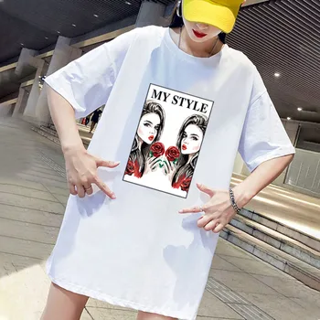 

2020 Summer Dress Short Sleeve Print Girls Casual Loose Mini Oversize 4XL Dress Fashion Black White Female Club Dress