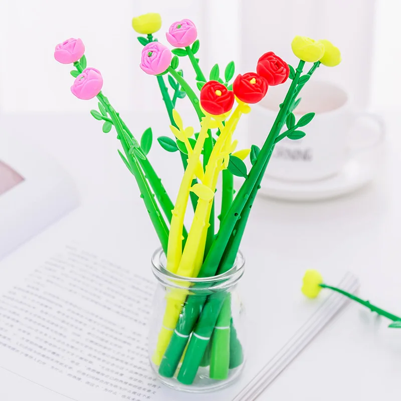 

50PCS Korea Stationery Creative Cute Cartoon Simulation Flower Gel Pen Little Fresh Girl Office Kawaii School Supplies