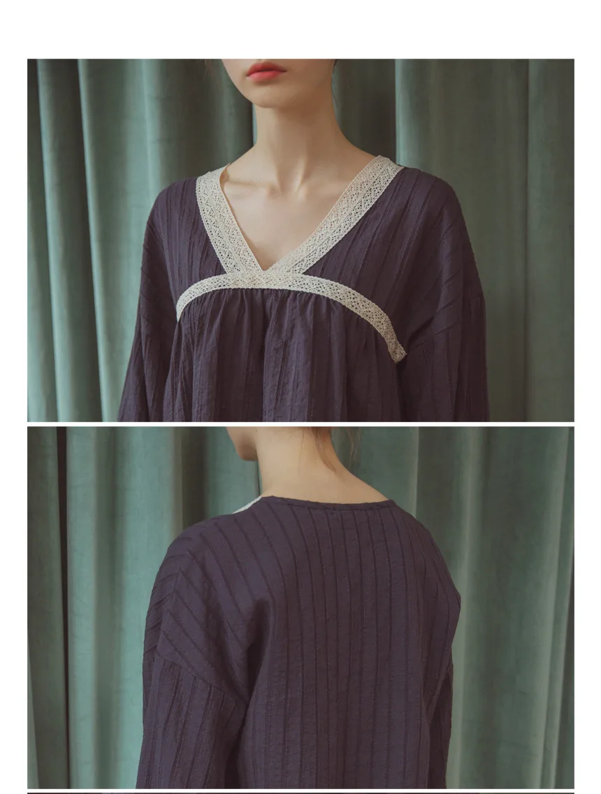 Cotton Palace Style Night Suit Princess Pajama Set Night Wear Women Vintage Navy V-neck Sleep Wear Home Suit Lounge Set