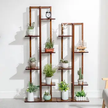 

Flower Shelf Creative Multilayer Indoor Special Offer Bamboo Solid Wood Shelf Balcony Living Room Green Fleshy Fleshy Space Floo