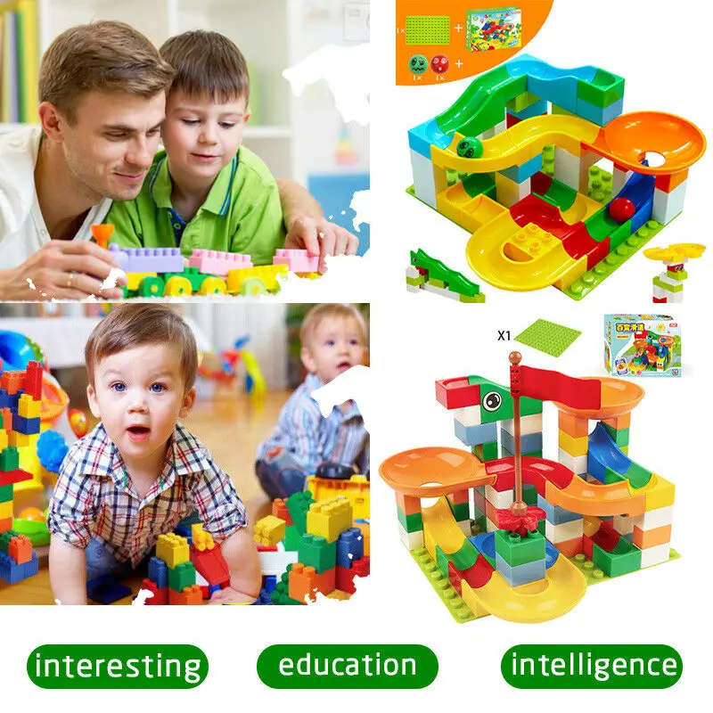 

Track Blocks Marble Race Run Maze Ball Track Building Blocks Set Funnel Slide Bricks Toys for Children Christmas Gift
