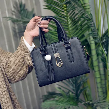

Women Vintage Tassel Pearl Tote Top-handle Bags Matte Leather Shoulder Leather Handbag Hasp Lock Soft Messenger Crossbody Bags