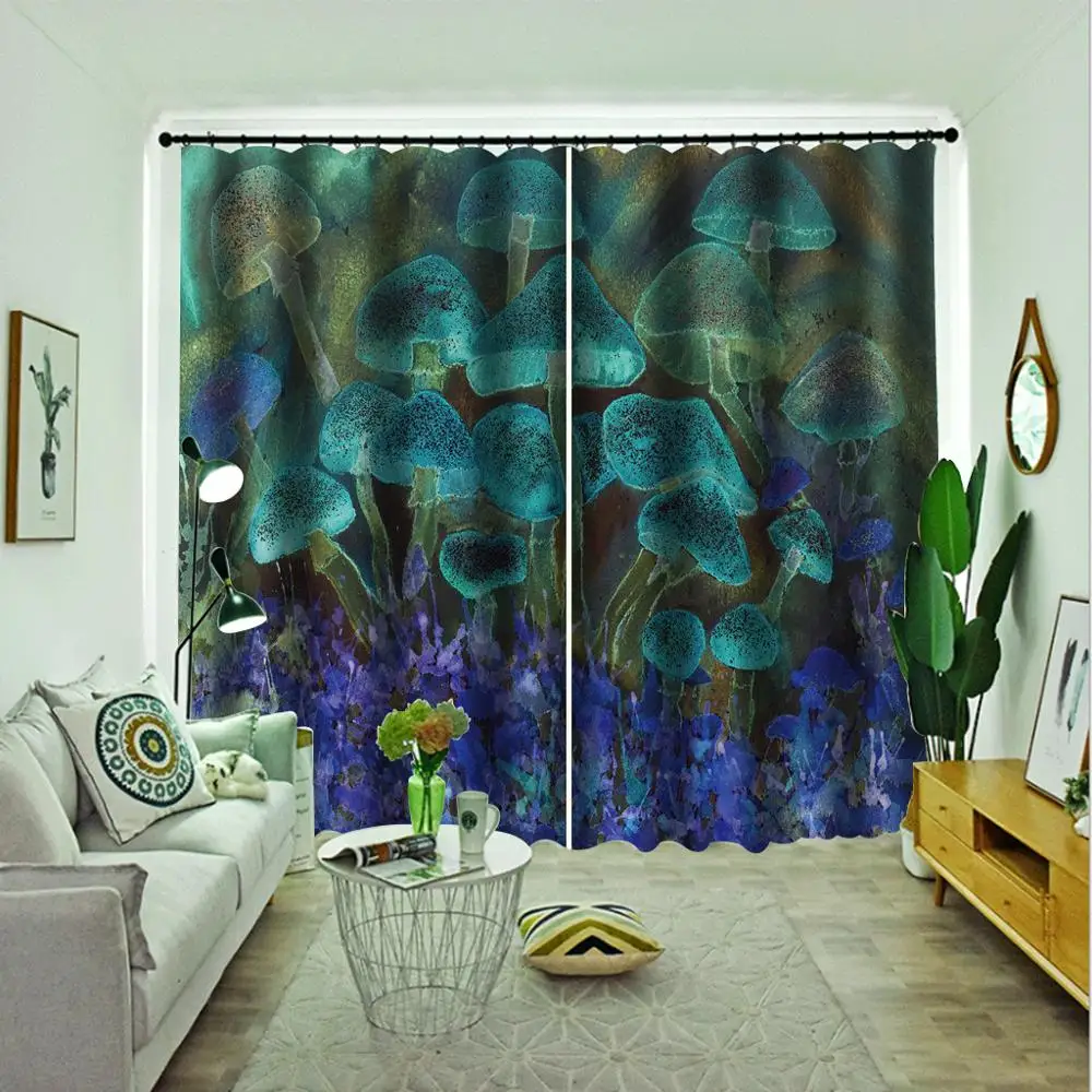 Печать фото на заказ Шторы плотные в форме грибов Размер s для детей Спальня 3D