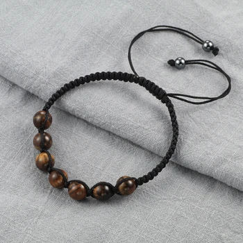 

Men Tiger Eye Bead Bracelets Natural Lava Rock Stone Bangles for Men Women Adjustable Braided Bracelet Charm Yoga Prayer Jewelry