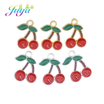 

Juya 20pcs/lot DIY Gold/Silver Enamel Leaf Cherry Charms Pendant For Handmade Earrings Bracelet Jewerly Making Material Supplies