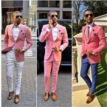 

New Men’s Suit Smolking Noivo Terno Slim Fit Easculino Evening Suits For Men Tuxedos Pink Groom Suit Groomsmen Best Man Prom Cel