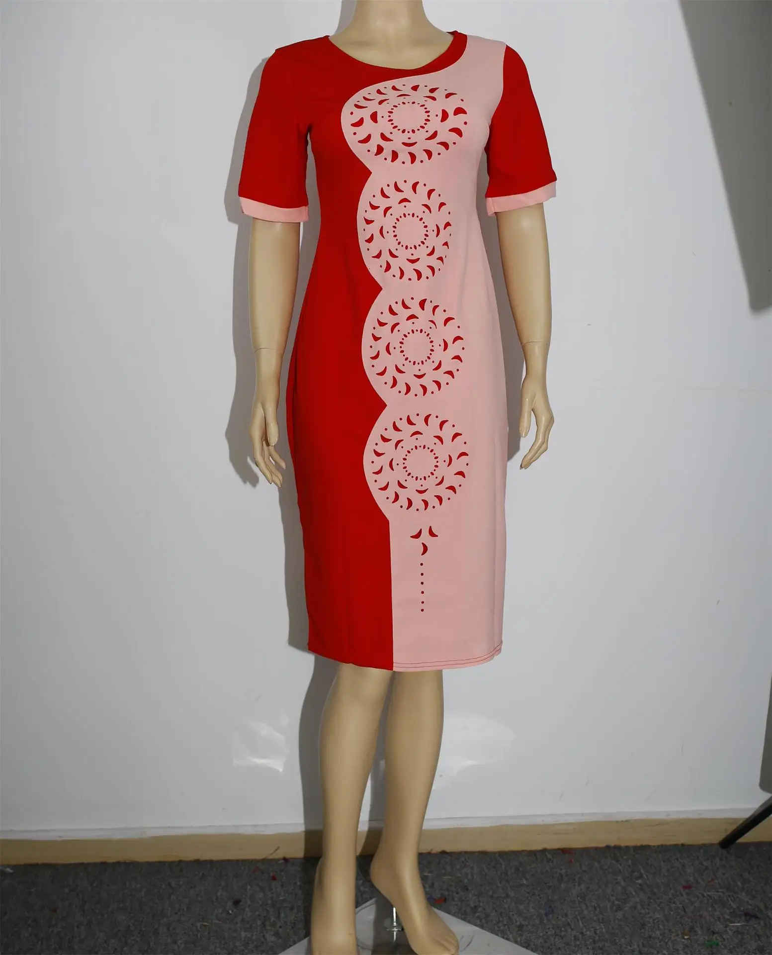 Осеннее элегантное модное платье в африканском стиле с круглым вырезом; большие размеры; Платье До Колена; L-3XL - Цвет: Красный