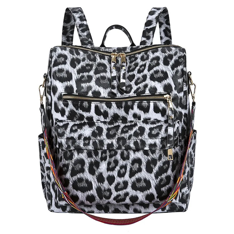 TRAVEASY 2023 Fashion Women Leopard Print Backpacks Large Capacity Handbag  Corduroy Lady Schoolgirls Sac A Dos Adolescent Fille