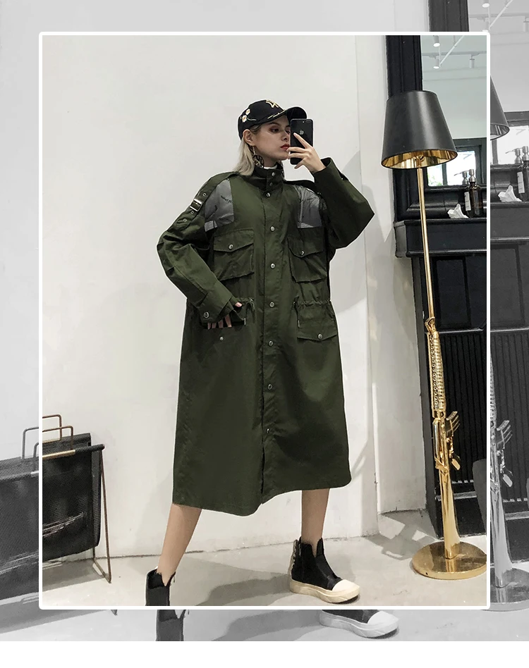 Британский стиль, Зеленый однобортный Тренч, пальто для женщин, осень, Карго, длинный Тренч, Женская Офисная однотонная ветровка, SA479S30