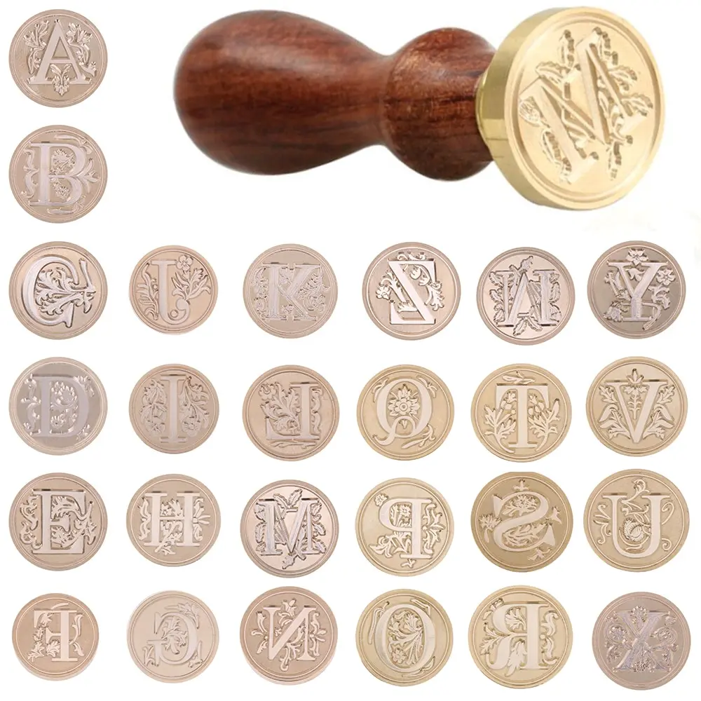 Alphabet A-Z Retro Seal Wax Stamp Wood Handle Brass Head Card Letter Decor 