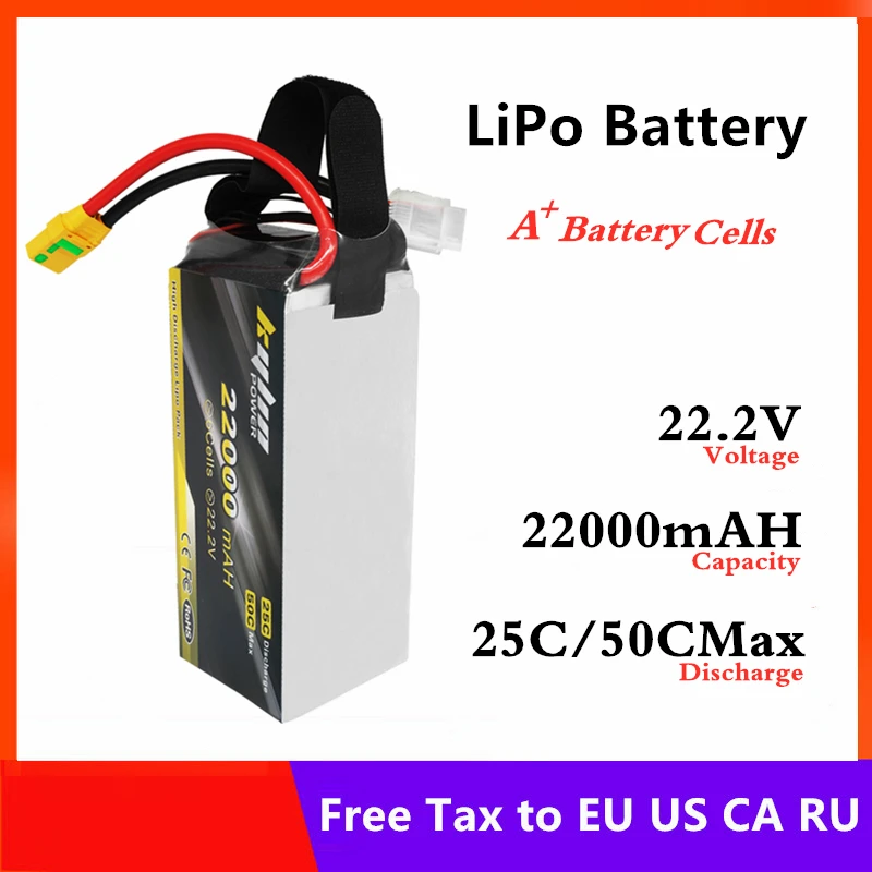 

Lipo battery 6S 22.2V 22000mAH 25C/50C Max Large capacity RC Drones Plant Protection UAV Helicopter high rate Lithium Battery