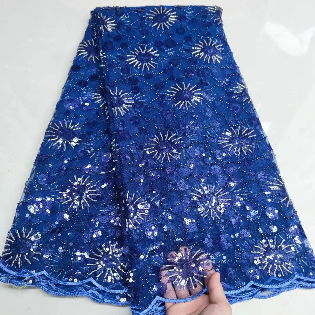 

Embroidery French Sequin Mesh Lace Latest African Lace Handmade Beaded For Dress Tulle Net Lace Fabric