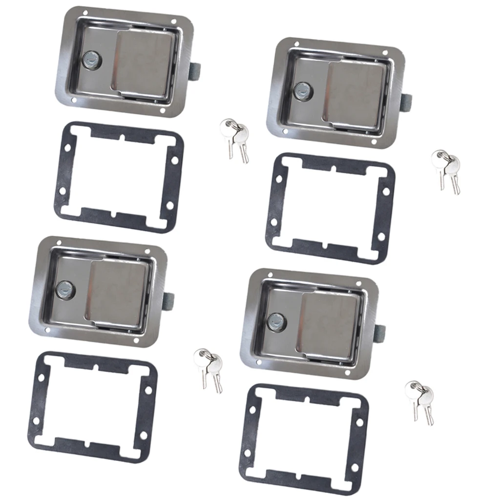 4pcs Yacht RV Stainless Steel Paddle Lock Latch & Key for Tool Box Door