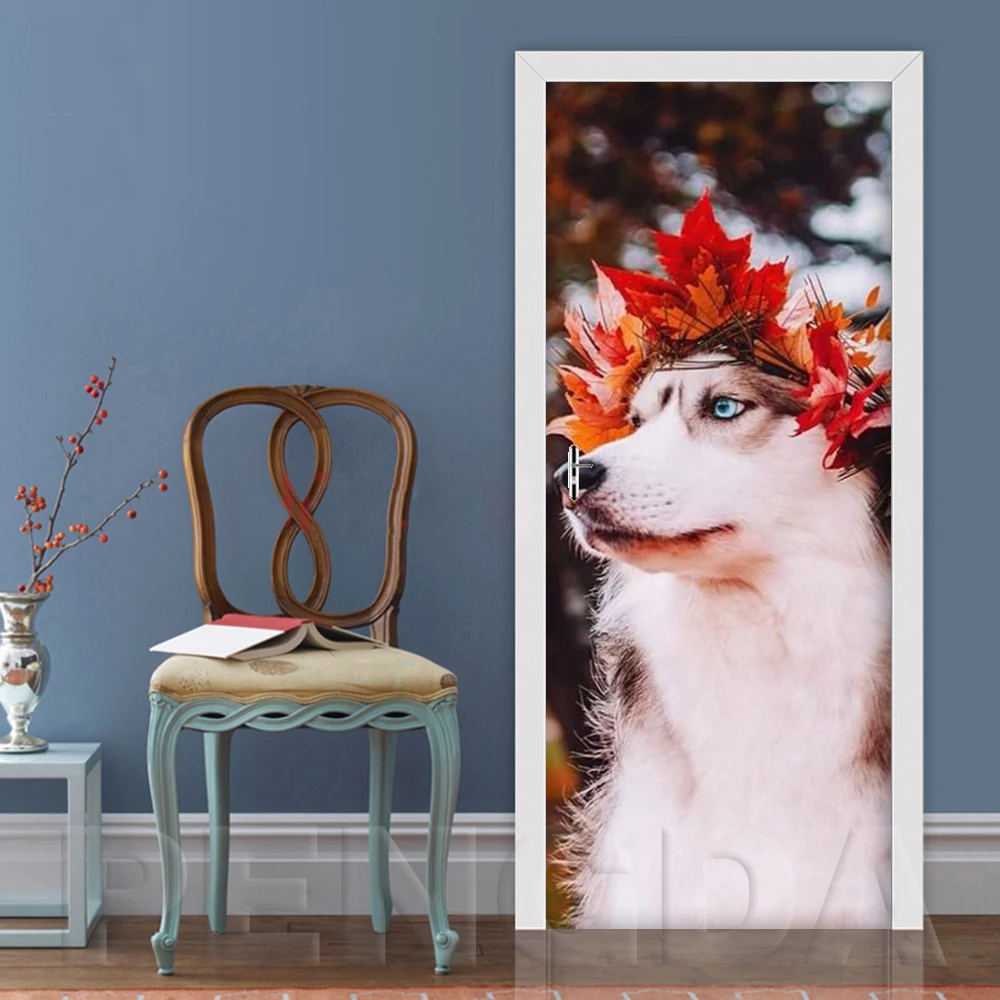 3D дверь стикер DIY украшение для дома с изображением животных Волк печать наклейки самоклеющиеся обои водоотталкивающие обои для ремонта спальни