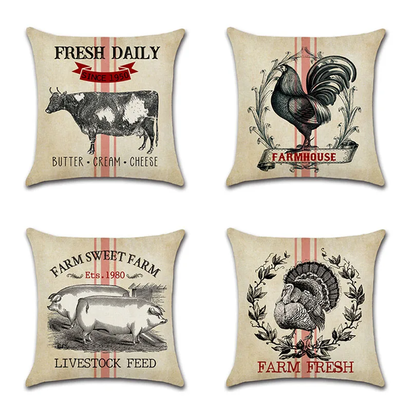 Farm Animal Cushion Cover Dairy Cow Rooster Soft Throw Pillow Case Decorative 