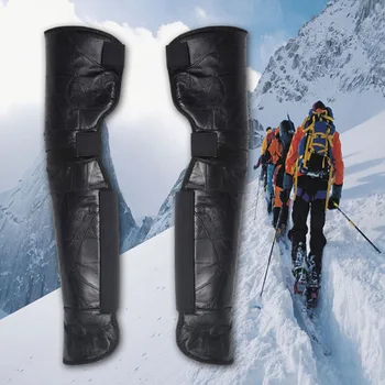 

Newly Riding Leather Long Knee Braces Fleece Lined Windproof Warm Knee Braces for Cycling Skiing BN99