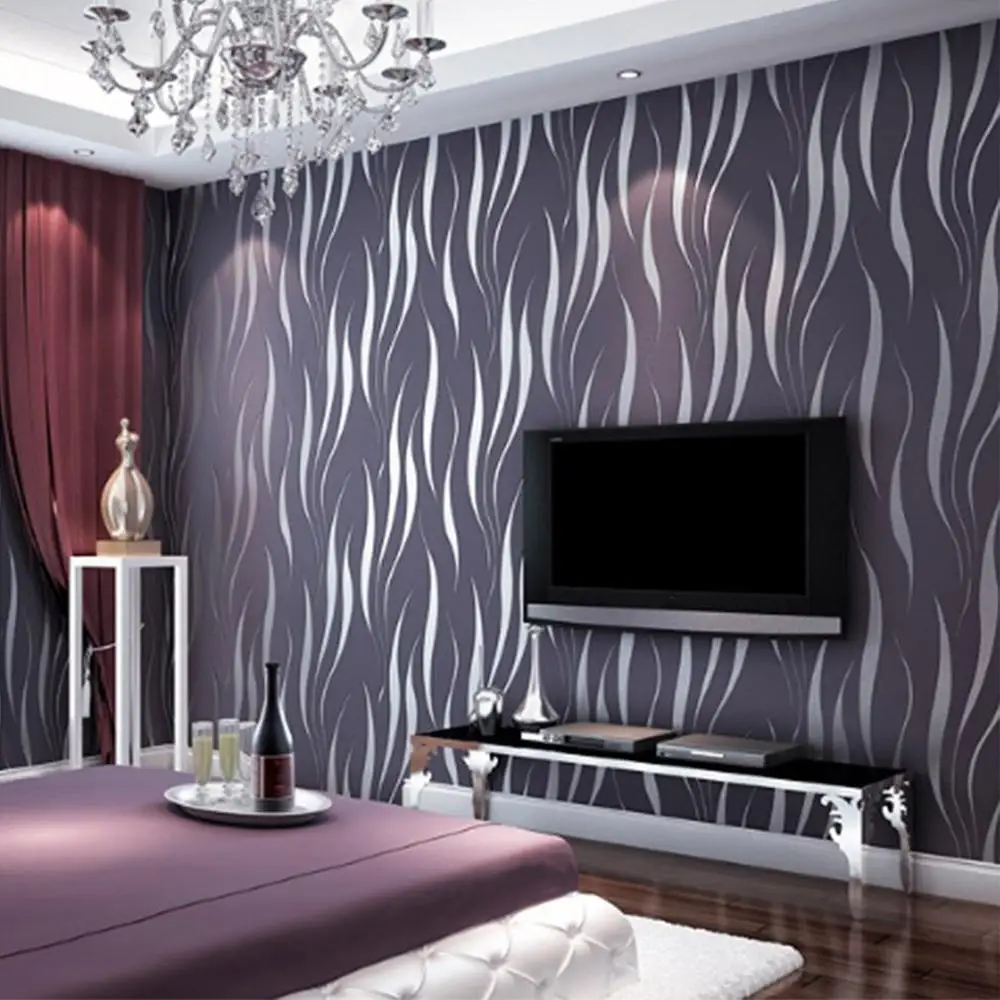 Simple Elegant Wave Stripe TV Background Wallpaper Modern Living Room Sofa Beautiful Non-woven |