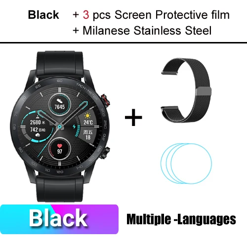 HONOR Watch Magic 2, умные часы, Bluetooth 5,1, умные часы, кислород крови, 14 дней, телефонный звонок, частота сердечных сокращений для Android iOS - Цвет: Black add Strap