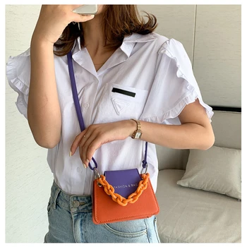 

Summer Colorful Fashion 2020 Crossbody Bag for Women PU Mini Flap Chains Decorate Bag for Girl Contrast Color Bolsa Feminina