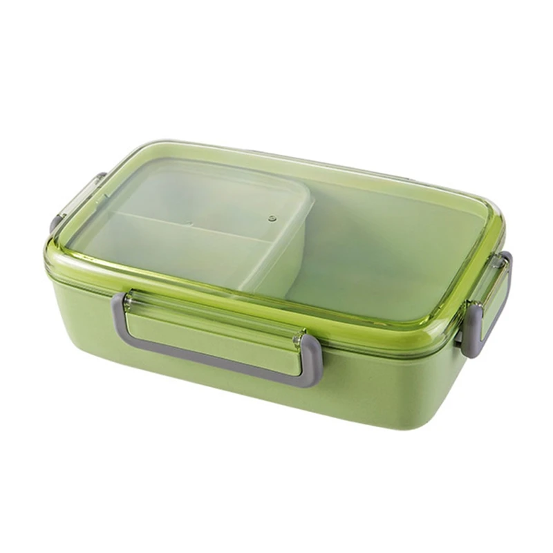 

Portable Lunch Box Independent Grid Rectangular Lunch Box Leakproof Food Container Microwave Oven Heating Green Plastic