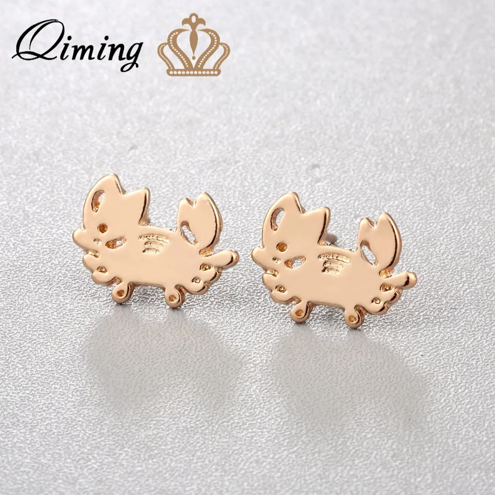 Женские сережки-гвоздики QIMING Модные Золотые сережки с морскими животными для