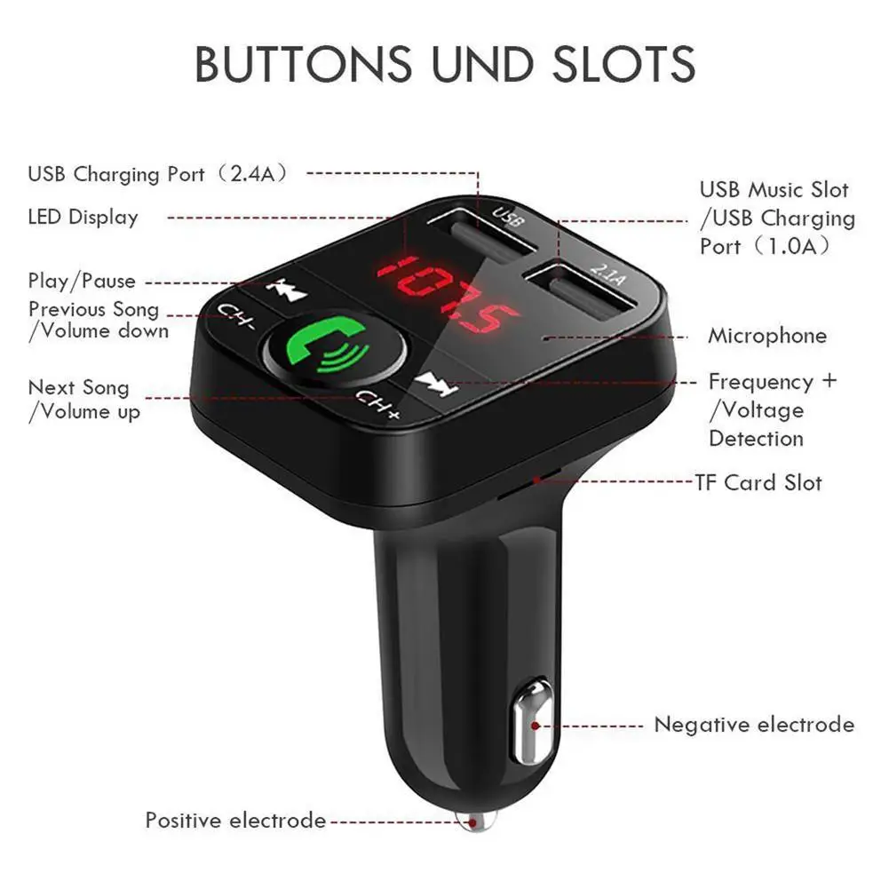 Многофункциональный беспроводной Bluetooth громкой связи автомобильный комплект fm-передатчик MP3-плеер двойной USB зарядное устройство