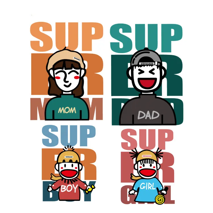 

Cartoon Family Patches Iron on Patches for Clothing Letter Badges Heat Transfers Stickers on Clothes for T-shirts DIY Appliques