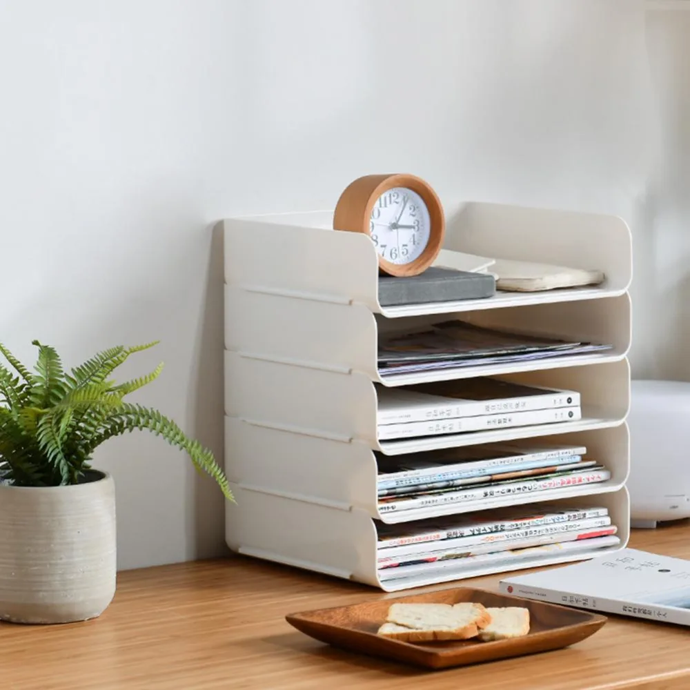1pc Office White Solid Color Desktop Storage Box Office Books Documents Storage