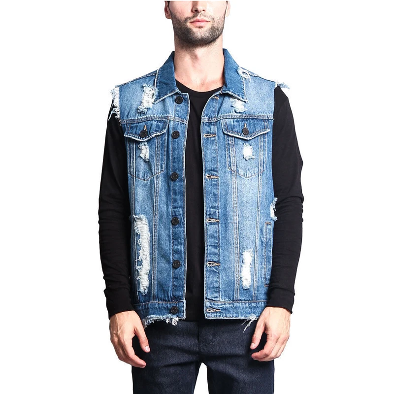 Uomo Vintage, Denim Gilet, Giacca in Jeans, Senza Maniche, Giacca Cowboy Azzurro Chiaro S