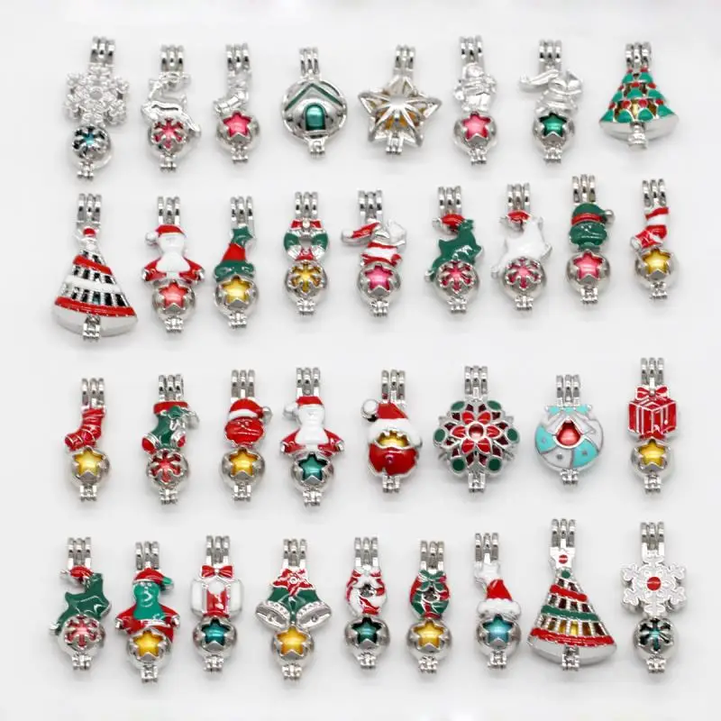 

Bulk 50pcs Pearl Cage Pendants Christmas Father Christmas Tree Bell Love Wish Gem Bead Cages Locket DIY Pendant Mountings PN0601