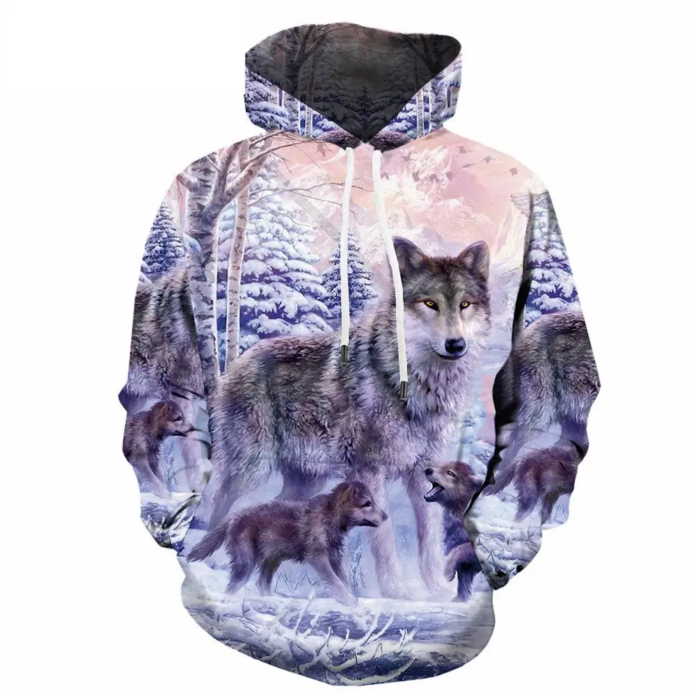 

2021 Fashion Men Snow Wolf Animal 3D Printing Hooded Oversized Hoodie Men Shinning Wolf Design Hooded Sweatshirts Harajuku Hoody