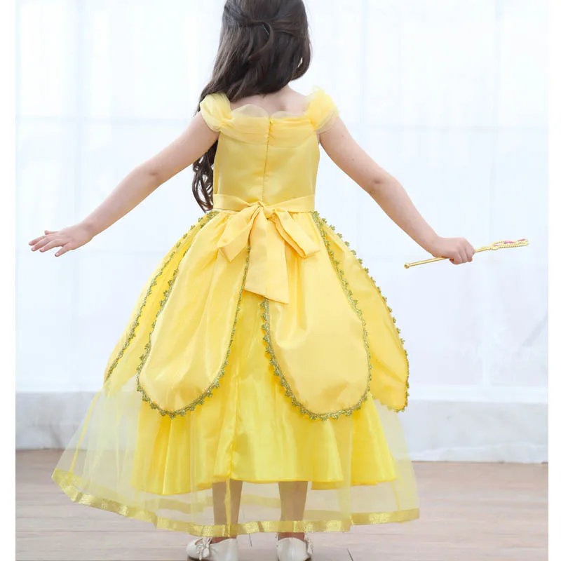 От 2 до 10 лет платье принцессы Белль, Красавица и чудовище, детский костюм для костюмированной вечеринки на Хэллоуин для девочек, платье