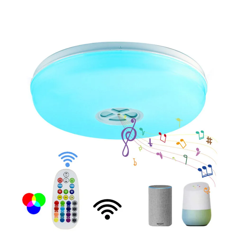 

Music Speaker Wifi Tuya 24w Remote Control Led Ceiling Light RGB Dimmable Smart Led Ceiling Light Fixture works Alexa