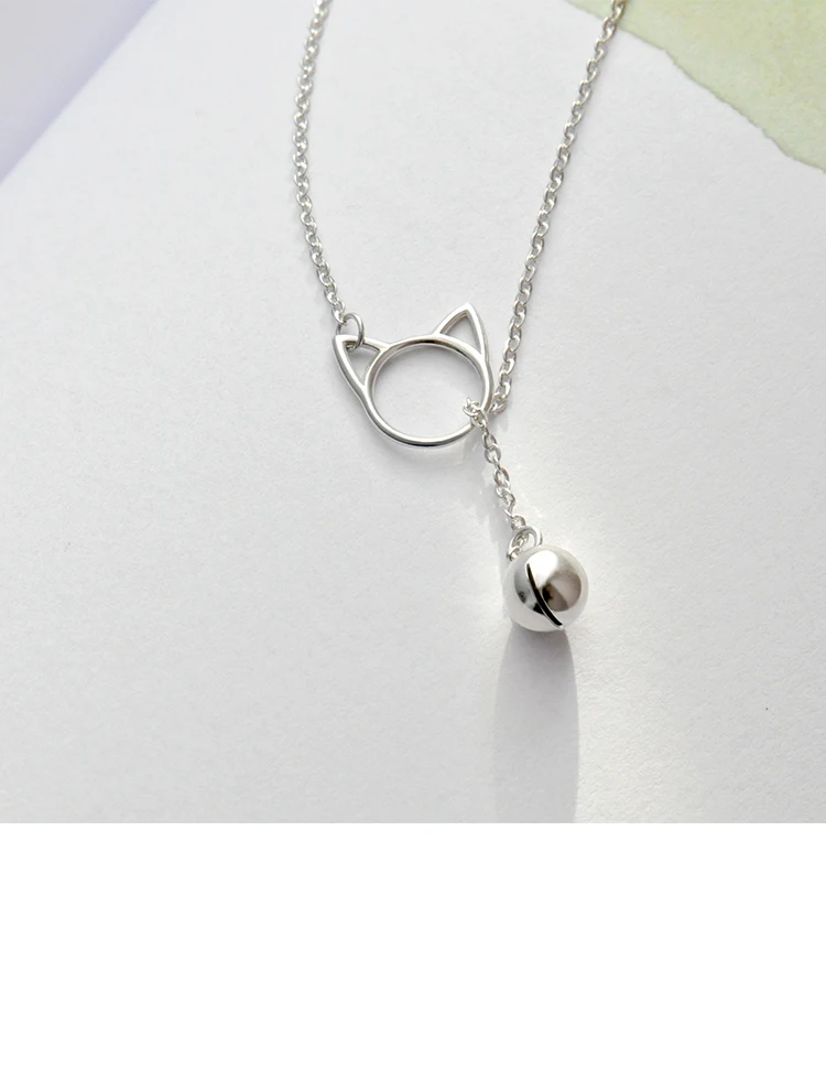 Thaya, 925 пробы, серебряный длинный кулон в форме колокольчика, Круглый кот, ожерелье, хорошее ювелирное изделие, простое ожерелье для женщин