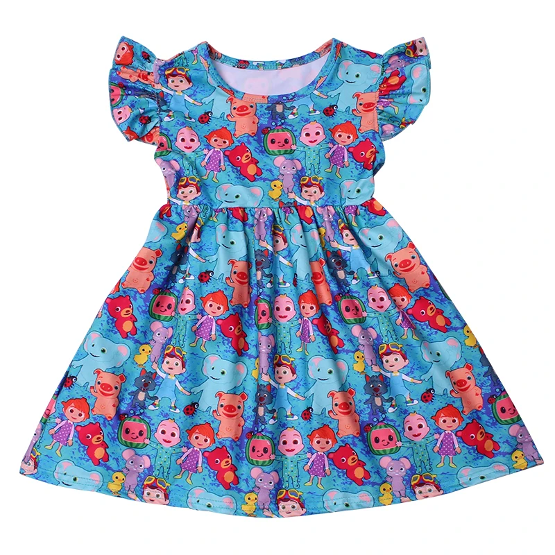 Toddler Girls Princess Dress Cute Cartoon Print Flutter Sleeve Homewear Shirt 