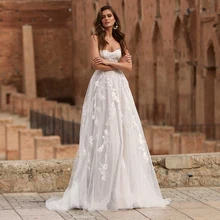 

Wedding Dresses Off-Shoulder Sweetheart Lace Sleeveless Boho Bridal Dress Custom Made White Tulle Lace Arabic Wedding Gowns