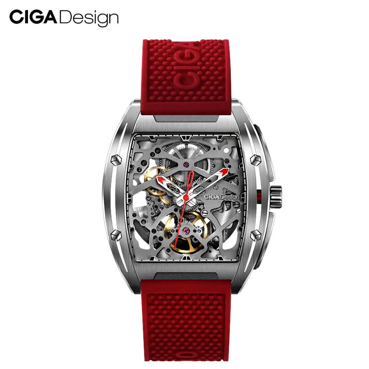 CIGA дизайн CIGA часы серии Z корпус часов Тип двухсторонний полый Автоматический Скелет Механические мужские водонепроницаемые часы - Цвет: Красный