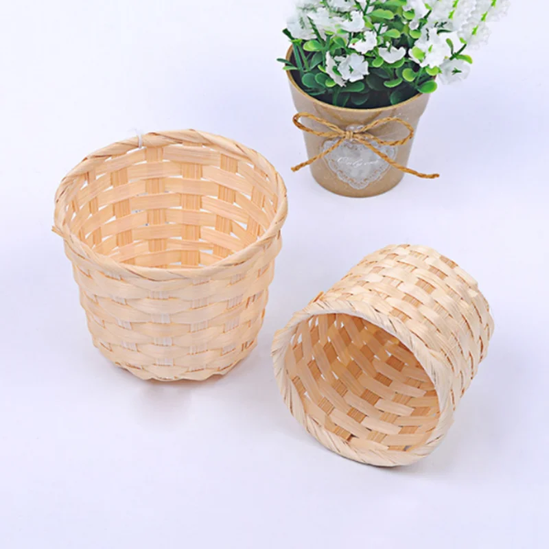 Bamboo Basket Desktop Debris Storage Toy Woven Flower Wood Two Sizes Optional | Канцтовары для офиса и дома