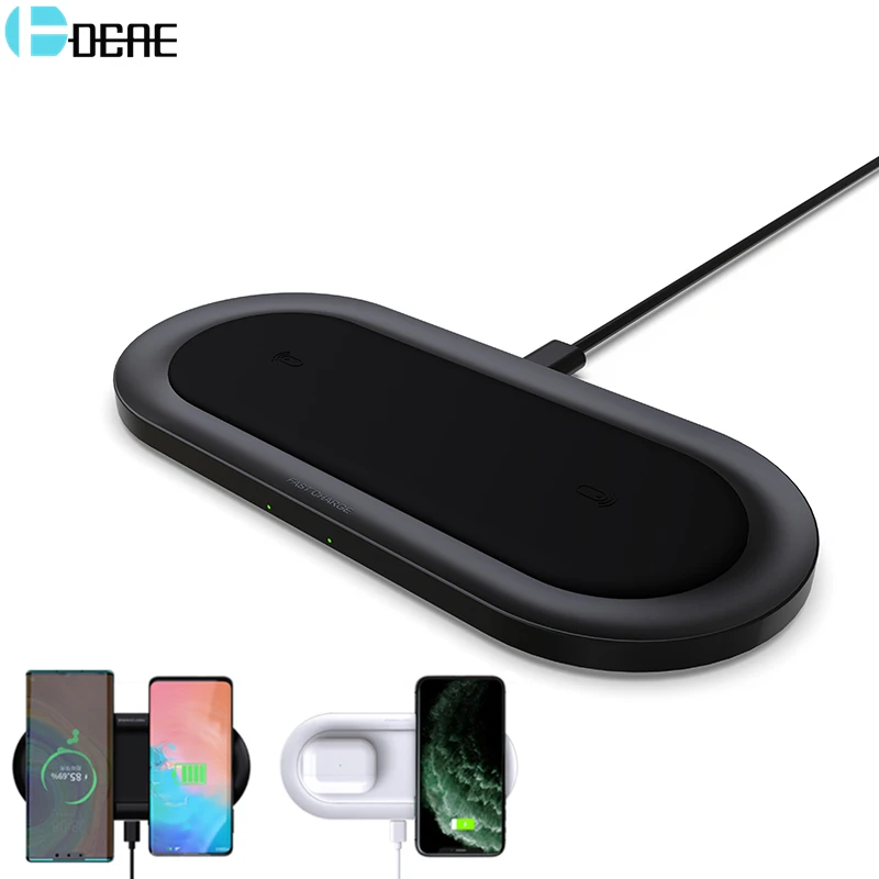 Carregador sem Fio para Iphone Almofada para Samsung xr 8 Airpods Pro Dupla 10 Carregamento Rápido S20 S10 Indução Carga Rápida 20 w qi 11 xs