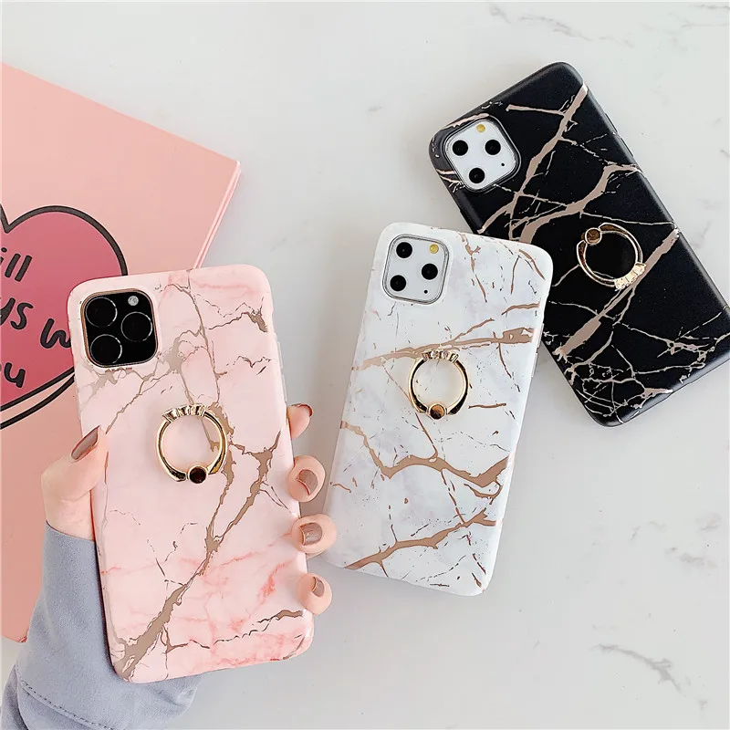 Ring Stand Marble Case For Samsung Galaxy A51 Back Cover Capa Fashion IMD Silicone Matte Phone Coque | Мобильные телефоны и