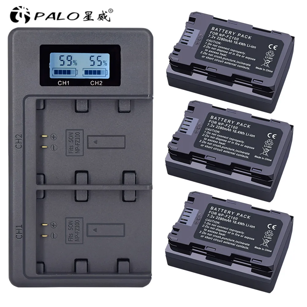 3PCS and charger PALO 2280mAh NP-FZ100 NPFZ100 NP FZ100 батарея+ lcd двойное USB зарядное устройство для sony NP-FZ100, BC-QZ1, sony a9, a7R III, a7 III, ILCE-9 - Цвет: 3PCS and charger
